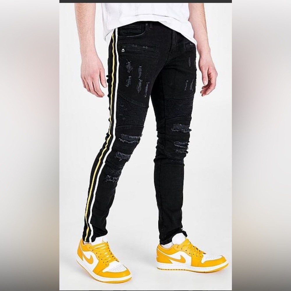 Men’s Supply and Demand New York Side Stripe Distressed Black Jeans